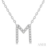 1/20 ctw Initial 'M' Round Cut Diamond Pendant With Chain in 14K White Gold